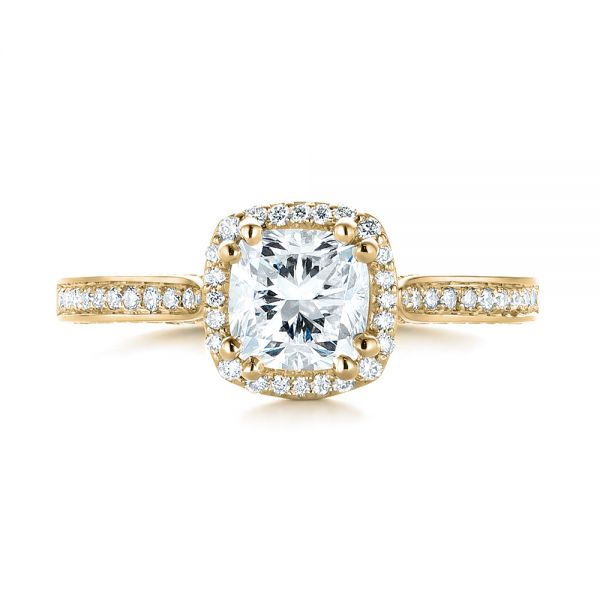 18k Yellow Gold 18k Yellow Gold Custom Diamond Halo Engagement Ring - Top View -  103535