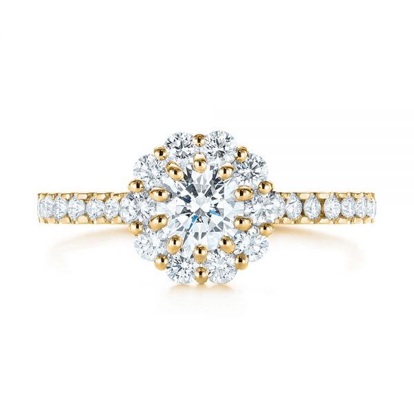 18k Yellow Gold 18k Yellow Gold Custom Diamond Halo Engagement Ring - Top View -  104064