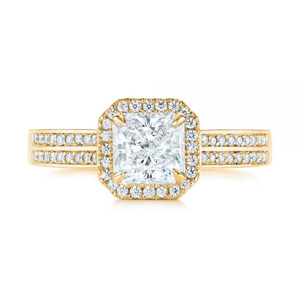 18k Yellow Gold 18k Yellow Gold Custom Diamond Halo Engagement Ring - Top View - 104070