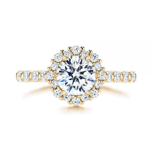 18k Yellow Gold 18k Yellow Gold Custom Diamond Halo Engagement Ring - Top View -  106108
