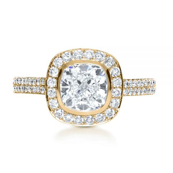 18k Yellow Gold 18k Yellow Gold Custom Diamond Halo Engagement Ring - Top View -  1116