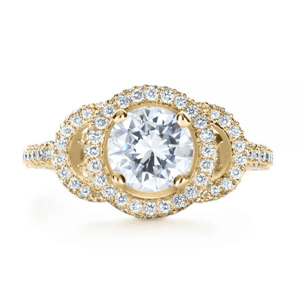 18k Yellow Gold 18k Yellow Gold Custom Diamond Halo Engagement Ring - Top View -  1128