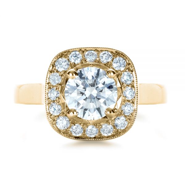 18k Yellow Gold 18k Yellow Gold Custom Diamond Halo Engagement Ring - Top View -  1330