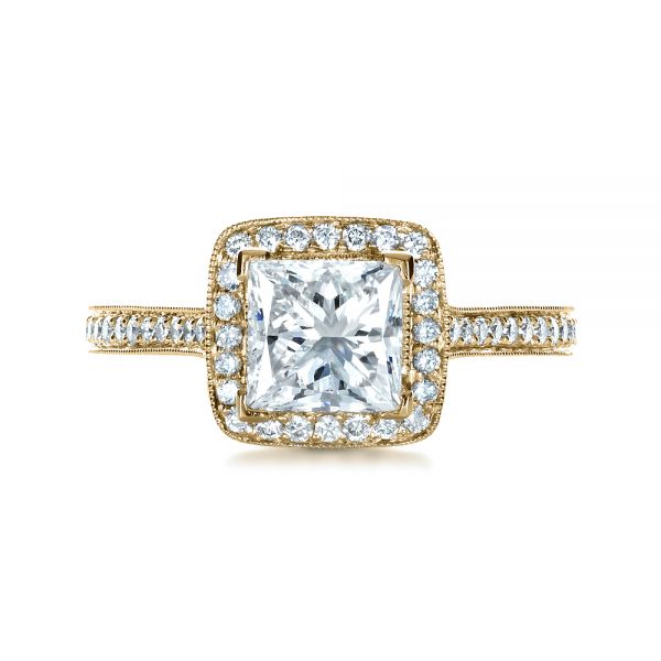 14k Yellow Gold 14k Yellow Gold Custom Diamond Halo Engagement Ring - Top View -  1435