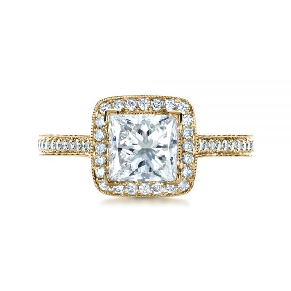 14k Yellow Gold 14k Yellow Gold Custom Diamond Halo Engagement Ring - Top View - 1435