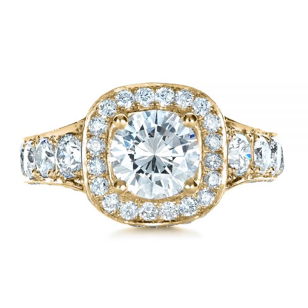14k Yellow Gold 14k Yellow Gold Custom Diamond Halo Engagement Ring - Top View - 1436