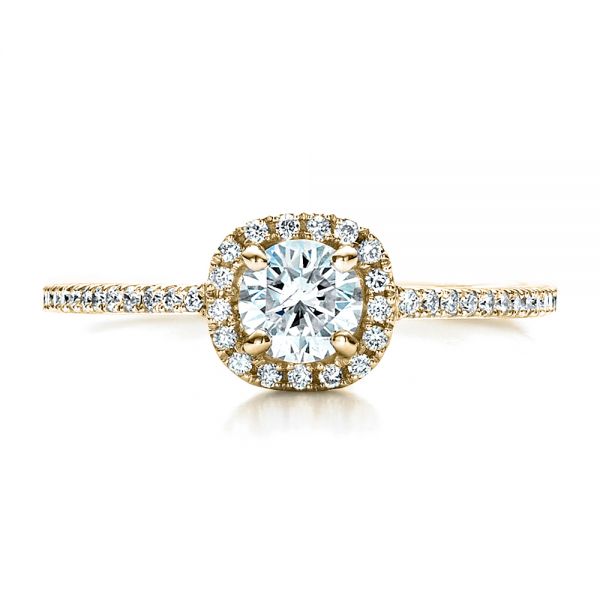 14k Yellow Gold 14k Yellow Gold Custom Diamond Halo Engagement Ring - Top View -  1448
