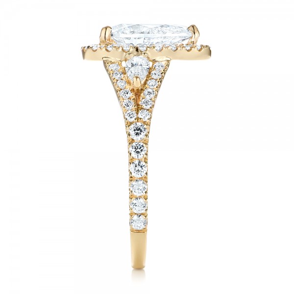 18k Yellow Gold 18k Yellow Gold Custom Diamond Halo Engagement Ring - Side View -  103632