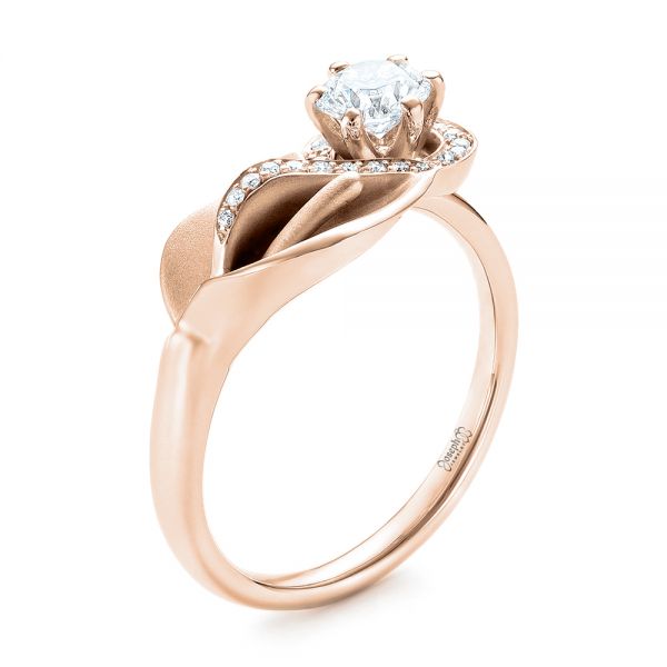 14k Rose Gold 14k Rose Gold Custom Diamond Halo Lily Engagement Ring - Three-Quarter View -  103335
