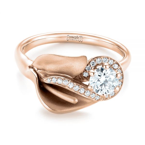 14k Rose Gold 14k Rose Gold Custom Diamond Halo Lily Engagement Ring - Flat View -  103335