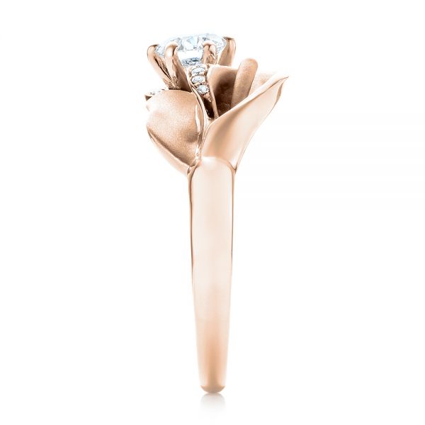 18k Rose Gold 18k Rose Gold Custom Diamond Halo Lily Engagement Ring - Side View - 103335