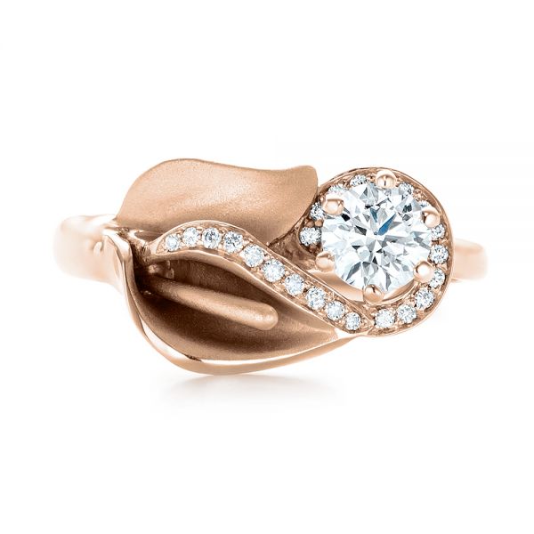 18k Rose Gold 18k Rose Gold Custom Diamond Halo Lily Engagement Ring - Top View - 103335