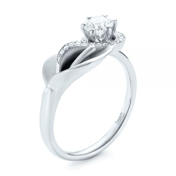  Platinum Platinum Custom Diamond Halo Lily Engagement Ring - Three-Quarter View -  103335