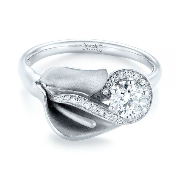 14k White Gold Custom Diamond Halo Lily Engagement Ring - Flat View -  103335