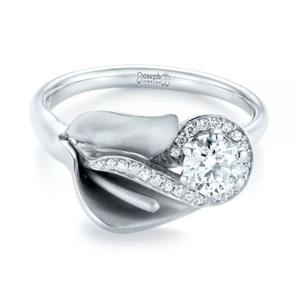 14k White Gold Custom Diamond Halo Lily Engagement Ring - Flat View - 103335