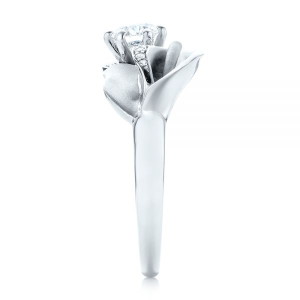 14k White Gold Custom Diamond Halo Lily Engagement Ring - Side View -  103335