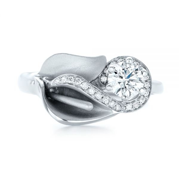 Platinum Platinum Custom Diamond Halo Lily Engagement Ring - Top View -  103335