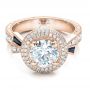 18k Rose Gold 18k Rose Gold Custom Diamond Halo And Blue Sapphire Engagement Ring - Flat View -  101036 - Thumbnail