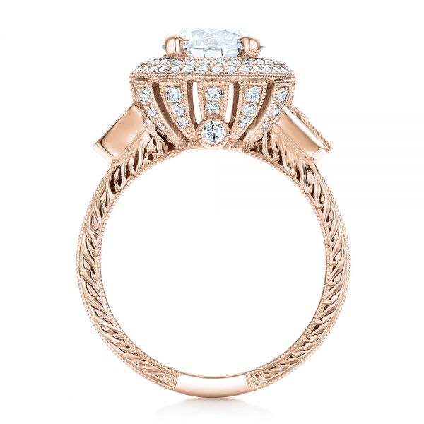 14k Rose Gold 14k Rose Gold Custom Diamond Halo And Blue Sapphire Engagement Ring - Front View -  101036