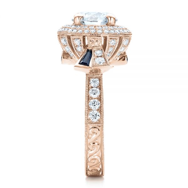 14k Rose Gold 14k Rose Gold Custom Diamond Halo And Blue Sapphire Engagement Ring - Side View -  101036