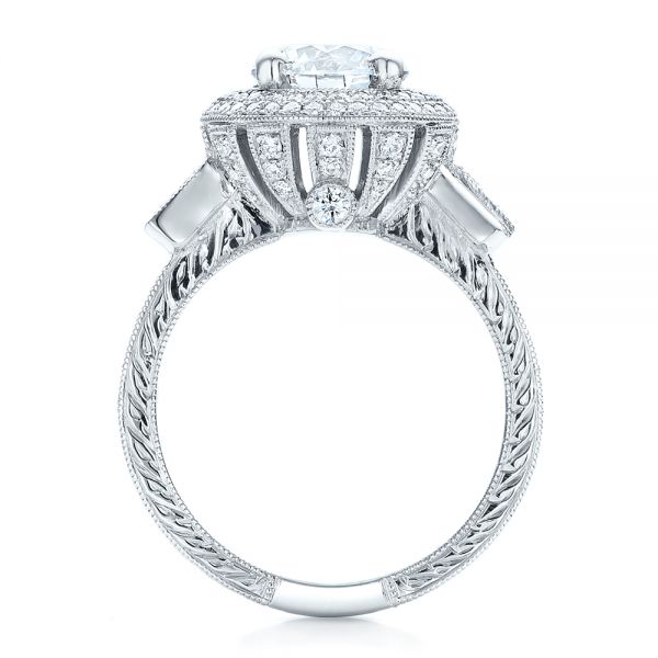  Platinum Custom Diamond Halo And Blue Sapphire Engagement Ring - Front View -  101036