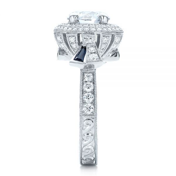  Platinum Custom Diamond Halo And Blue Sapphire Engagement Ring - Side View -  101036