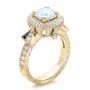 18k Yellow Gold 18k Yellow Gold Custom Diamond Halo And Blue Sapphire Engagement Ring - Three-Quarter View -  101036 - Thumbnail