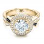 18k Yellow Gold 18k Yellow Gold Custom Diamond Halo And Blue Sapphire Engagement Ring - Flat View -  101036 - Thumbnail