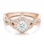 18k Rose Gold 18k Rose Gold Custom Diamond Halo And Filigree Engagement Ring - Flat View -  100575 - Thumbnail