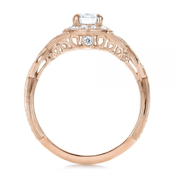14k Rose Gold 14k Rose Gold Custom Diamond Halo And Filigree Engagement Ring - Front View - 100575