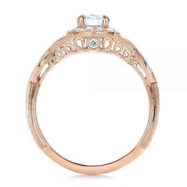 14k Rose Gold 14k Rose Gold Custom Diamond Halo And Filigree Engagement Ring - Front View -  100575