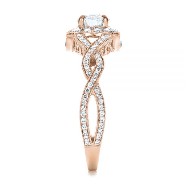 14k Rose Gold 14k Rose Gold Custom Diamond Halo And Filigree Engagement Ring - Side View -  100575