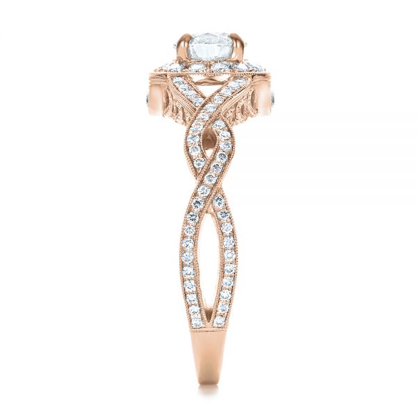 14k Rose Gold 14k Rose Gold Custom Diamond Halo And Filigree Engagement Ring - Side View - 100575