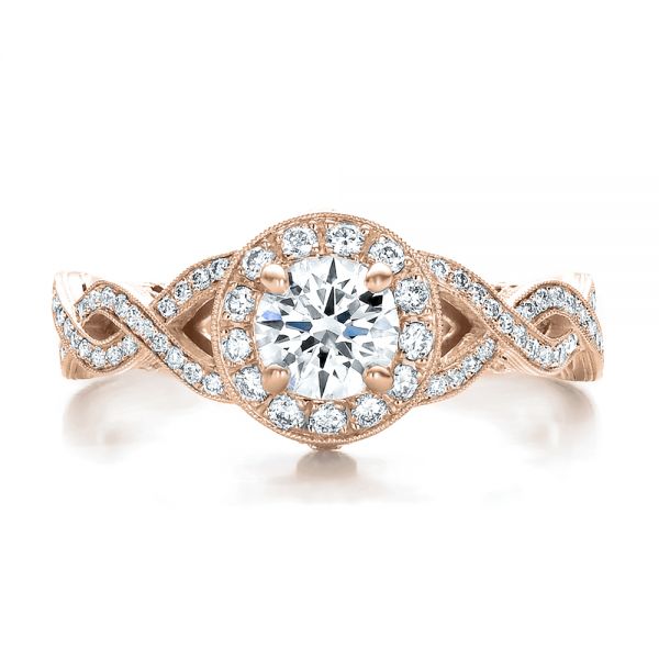 14k Rose Gold 14k Rose Gold Custom Diamond Halo And Filigree Engagement Ring - Top View - 100575