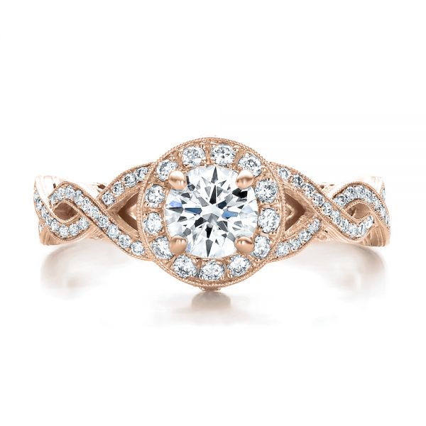 14k Rose Gold 14k Rose Gold Custom Diamond Halo And Filigree Engagement Ring - Top View -  100575