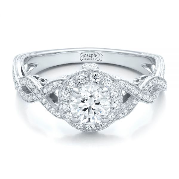  Platinum Platinum Custom Diamond Halo And Filigree Engagement Ring - Flat View -  100575