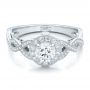 14k White Gold Custom Diamond Halo And Filigree Engagement Ring - Flat View -  100575 - Thumbnail