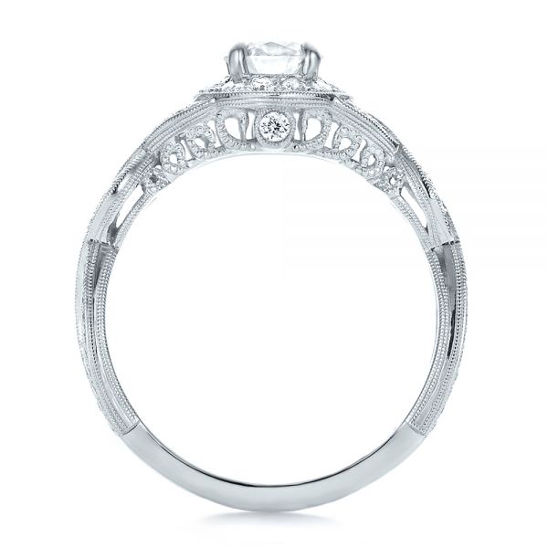 18k White Gold 18k White Gold Custom Diamond Halo And Filigree Engagement Ring - Front View -  100575