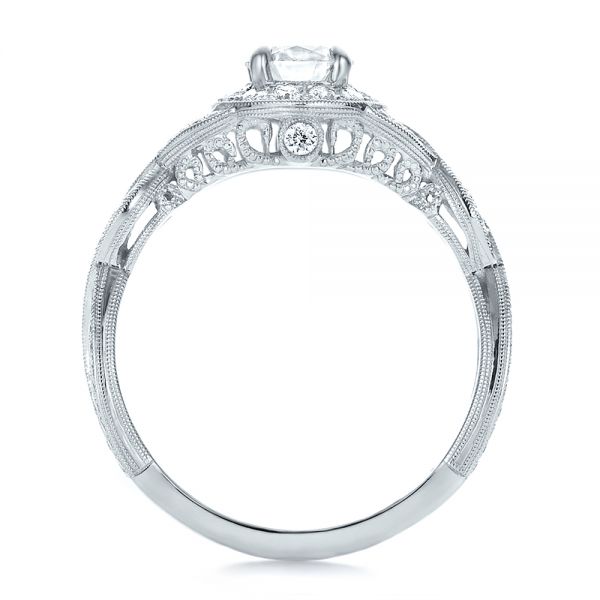 14k White Gold Custom Diamond Halo And Filigree Engagement Ring - Front View - 100575