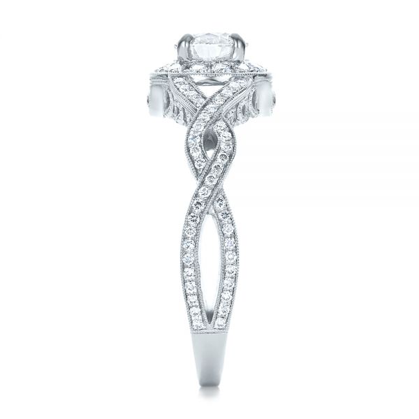 14k White Gold Custom Diamond Halo And Filigree Engagement Ring - Side View -  100575