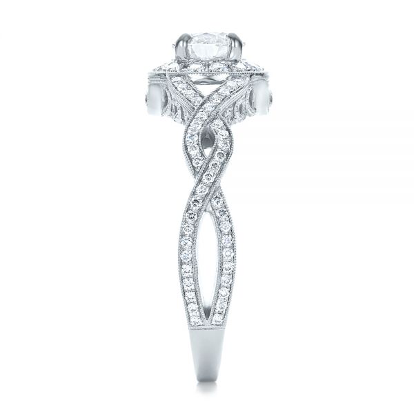 14k White Gold Custom Diamond Halo And Filigree Engagement Ring - Side View - 100575