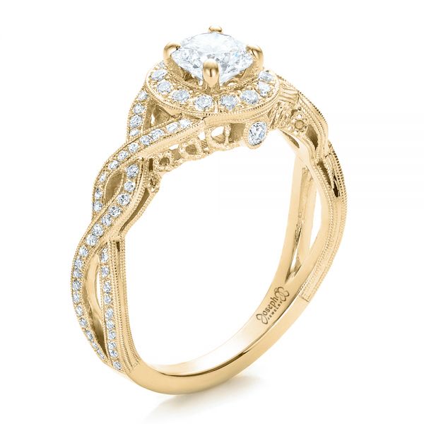 14k Yellow Gold 14k Yellow Gold Custom Diamond Halo And Filigree Engagement Ring - Three-Quarter View -  100575