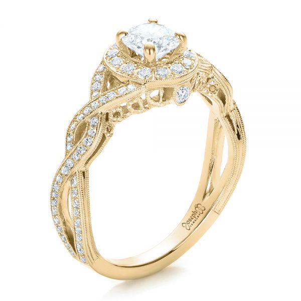 14k Yellow Gold 14k Yellow Gold Custom Diamond Halo And Filigree Engagement Ring - Three-Quarter View - 100575