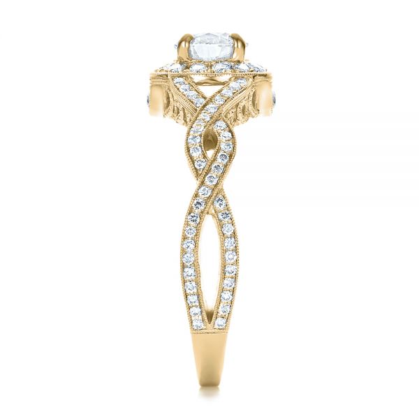 18k Yellow Gold 18k Yellow Gold Custom Diamond Halo And Filigree Engagement Ring - Side View -  100575