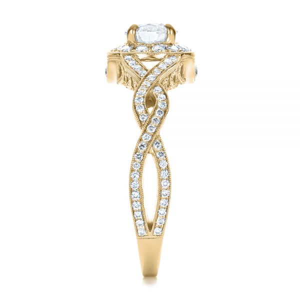 14k Yellow Gold 14k Yellow Gold Custom Diamond Halo And Filigree Engagement Ring - Side View - 100575
