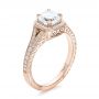 14k Rose Gold 14k Rose Gold Custom Diamond Halo And Hand Engraved Engagement Ring - Three-Quarter View -  100277 - Thumbnail