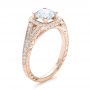 18k Rose Gold 18k Rose Gold Custom Diamond Halo And Hand Engraved Engagement Ring - Three-Quarter View -  100287 - Thumbnail