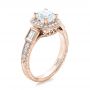 14k Rose Gold 14k Rose Gold Custom Diamond Halo And Hand Engraved Engagement Ring - Three-Quarter View -  100813 - Thumbnail