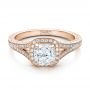 14k Rose Gold 14k Rose Gold Custom Diamond Halo And Hand Engraved Engagement Ring - Flat View -  100277 - Thumbnail