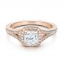 14k Rose Gold 14k Rose Gold Custom Diamond Halo And Hand Engraved Engagement Ring - Flat View -  100277 - Thumbnail